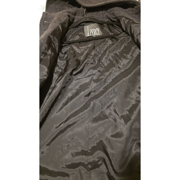 J Percy Wool Pea Coat Merino Wool Womens Medium Hood Grey VTG USA Winter Button - Picture 12 of 12